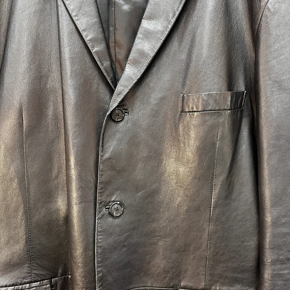Alfani Leather Jacket Mens Size 48 L Positano Black Sport Coat Blazer Soft - Picture 3 of 12